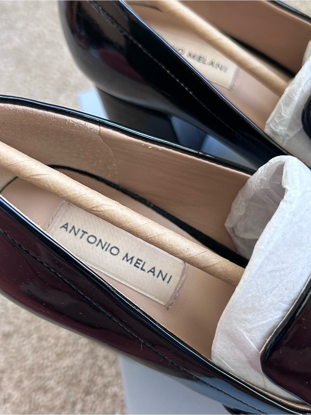 Antonio Melani Ahmber Black Patent Leather Block Heel Loafer Pumps Size 8M - Picture 7 of 13